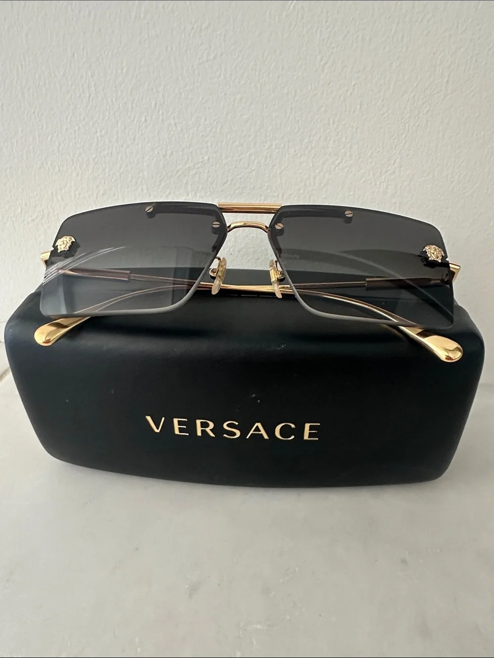 Versace Gold & Black Gradient Rimless Sunglasses